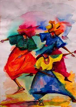 baile gouache africano Pinturas al óleo